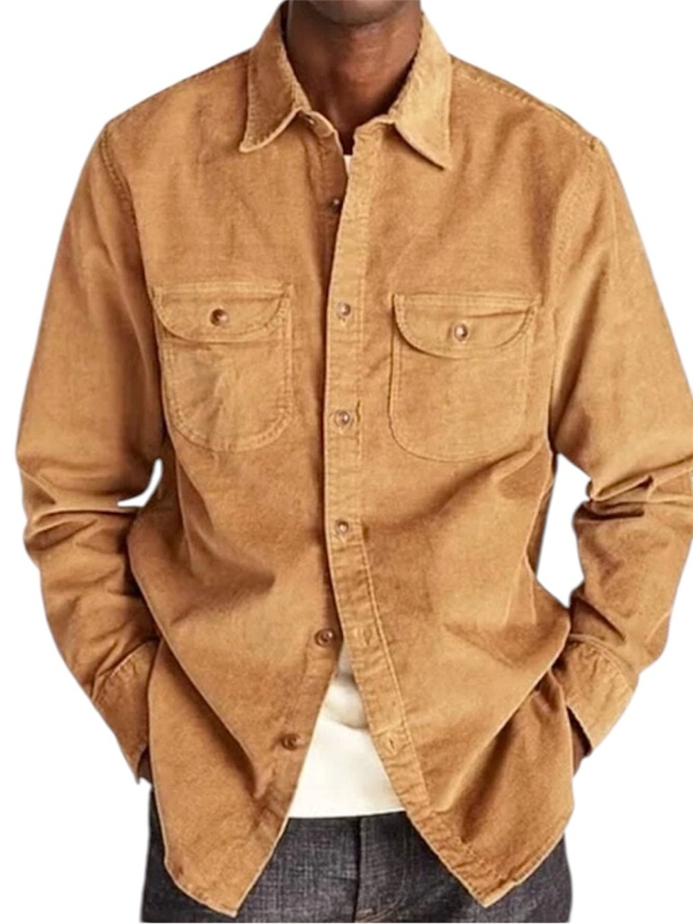 J. Crew - Brown Corduroy Casual Button Up Long Sleeve Shirt Size : L Large Slim